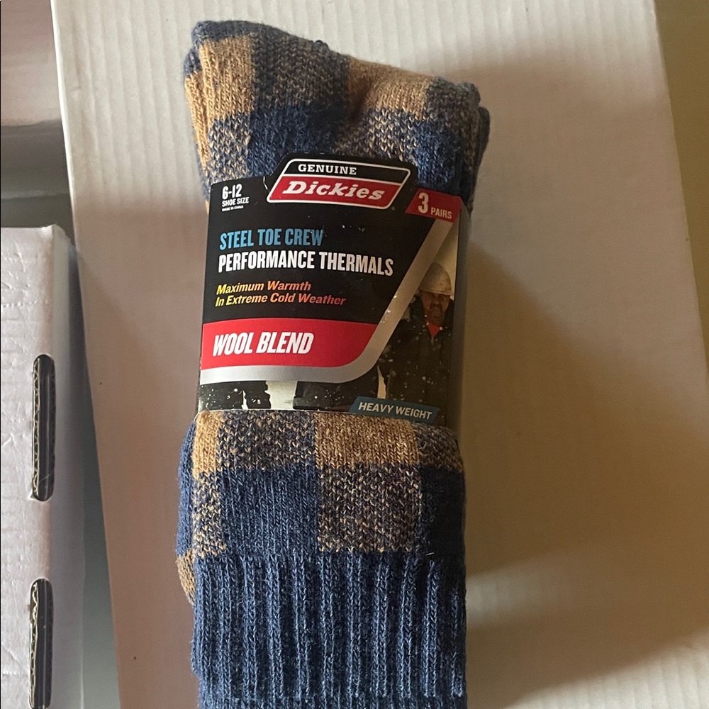 Dickies Wool Blend Steel Toe Crew Socks - Blue and Tan